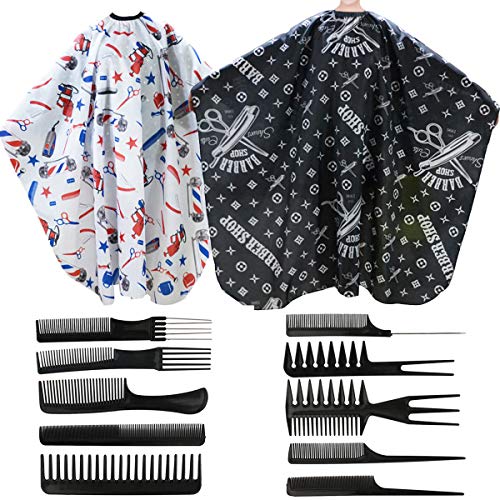 OSUTER 2PCS Capa Bata de Peluqueria Profesional Respirable Capa Delantal de Peluquería con 10PCS Peluquería Peines para Uso en Casa y Salón