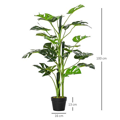 Outsunny Planta Artificial Monstera con Maceta Árbol Tropical Sintético con 21 Hojas y para Casa Oficna Ø16x100 cm Verde