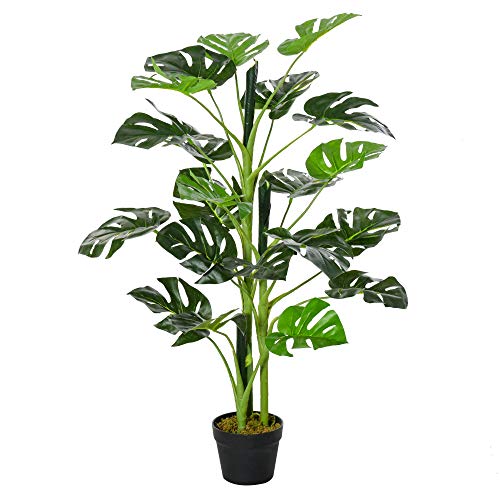 Outsunny Planta Artificial Monstera con Maceta Árbol Tropical Sintético con 21 Hojas y para Casa Oficna Ø16x100 cm Verde