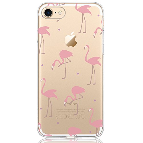 Oveo Funda iPhone 7 / 8, Serie Dolce Vita carcasa transparente silicona para mujer/chica con diseño de Flamencos Rosado Roja Rosa