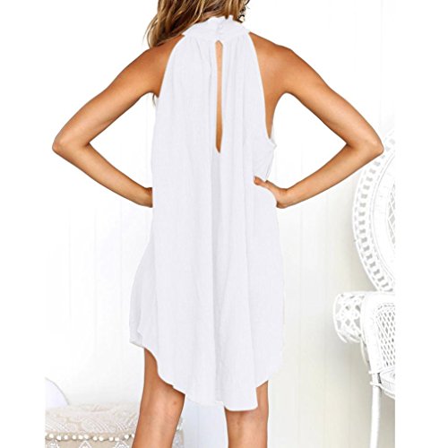 Overdose Vestido De Fiesta Sin Mangas De La Playa del Verano De Las SeñOras AlgodóN Y Lino Bohemio Suelto del Vestido Irregular De Las Mujeres (XL, Blanco)