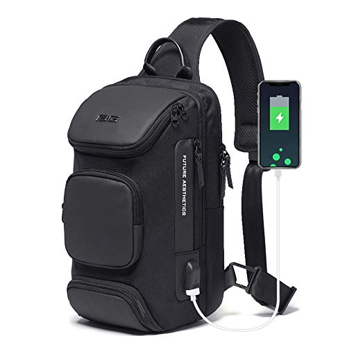 OZUKO Sling Bag Crossbody Bolsos Bandolera Hombre, Bolsa Antirobo de Hombro Bandoleras Cruzada con USB Bolsa de Mochila Sling Bag para Negocio Ciclismo Viaje (Negro 1)