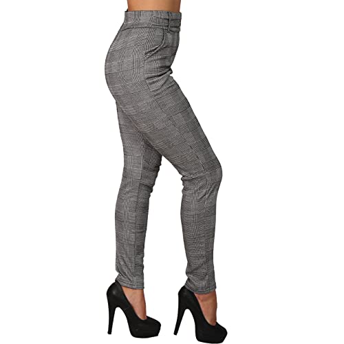 P8405 - Pantalones térmicos para mujer, cintura alta, diseño de cuadros, Gris 78077, L