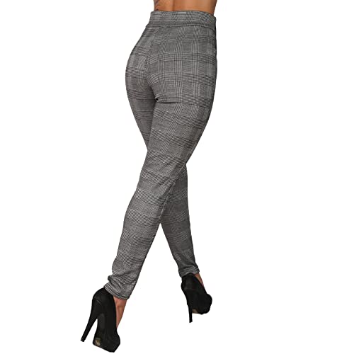 P8405 - Pantalones térmicos para mujer, cintura alta, diseño de cuadros, Gris 78077, L