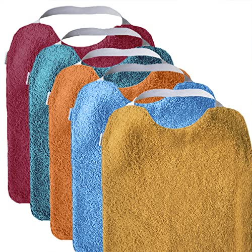 Pack 5 baberos rizo guardería con elástico para fomentar autonomía. Lavables, interior impermeable, exterior de rizo máxima calidad. Babero Goma al cuello. 30x25cm (BRIGHT)