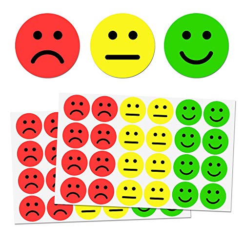 Pack de 1200, 25mm Pegatinas Caras Sonrientes/Tristes Gomets Smile - Rojo, Amarillo, Verde,