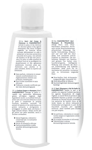 PAEDIPROTECT 2en1 Champú y Loción Limpiadora para Bebés y Niños 200 ml, champu niños limpia la piel y el cabello sin perfume ni microplásticos, el gel de ducha hidrata la piel seca y sensible