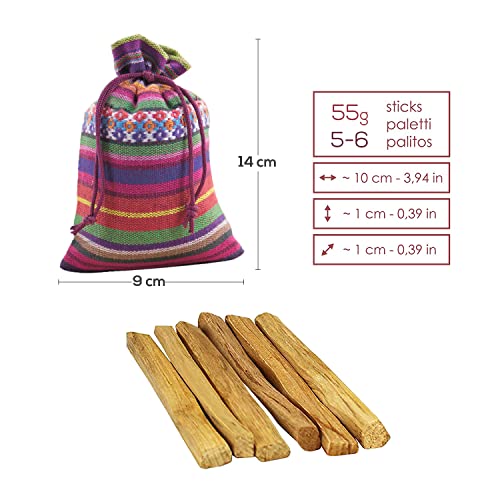 Palo Santo para Quemar - Bolsa Étnica de Tela - Incienso Palo Santo Natural Originario de Peru - 100% SOSTENIBLE