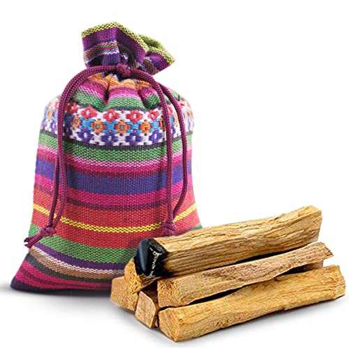 Palo Santo para Quemar - Bolsa Étnica de Tela - Incienso Palo Santo Natural Originario de Peru - 100% SOSTENIBLE