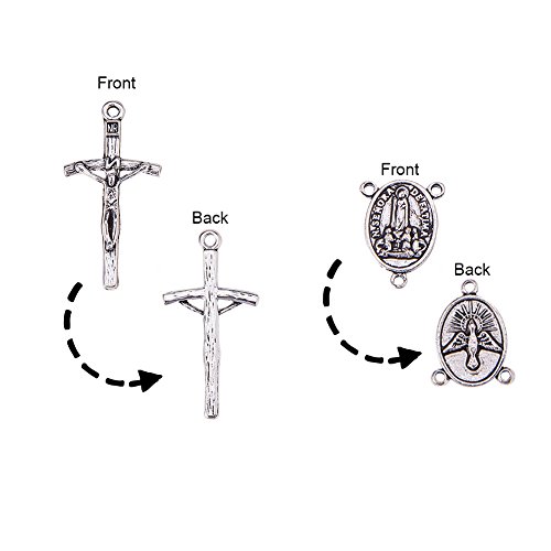 PandaHall 10 Sets Oval de Estilo Tibetano con Virgen Santo Rosario Centro Piezas lámpara de araña Enlaces y crucifijo Cruz colgantessin Plomo y cadmio Libre y níquel libreplata Envejecida