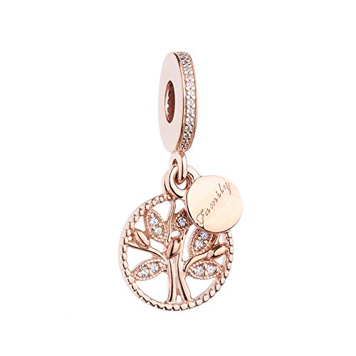 pandocci 2017 Árbol de otoño de oro rosa familia patrimonio con clara cz cuentas auténtica plata de ley 925 DIY encaja para Original Pandora pulseras Charm joyería