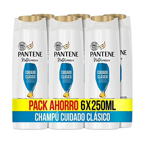 Pantene Champú Cuidado Clásico Nutri Pro-V con fórmula Pro-V + antioxidantes, para cabello normal y mixto, deja el cabello brilloso y saludable 6 x 250ML