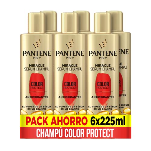 Pantene Pro-V Champú Miracle Serum Color Protect con antioxidantes, para pelo teñido, la eficacia de un sérum en un champú, 225ml x 6.