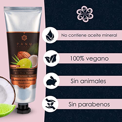 Panu Natural Crema de manos con lima de coco, rica crema para manos muy secas, cuidado de manos de rápida absorción de Tailandia, de primer calidad, bálsamo de manos vegano 80ml