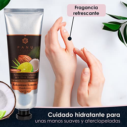 Panu Natural Crema de manos con lima de coco, rica crema para manos muy secas, cuidado de manos de rápida absorción de Tailandia, de primer calidad, bálsamo de manos vegano 80ml