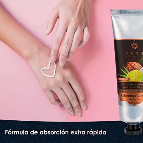 Panu Natural Crema de manos con lima de coco, rica crema para manos muy secas, cuidado de manos de rápida absorción de Tailandia, de primer calidad, bálsamo de manos vegano 80ml