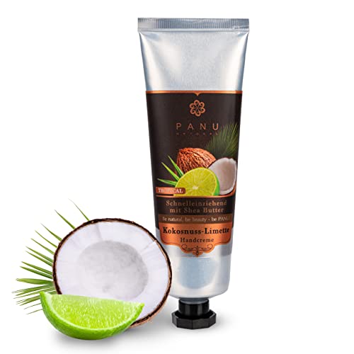 Panu Natural Crema de manos con lima de coco, rica crema para manos muy secas, cuidado de manos de rápida absorción de Tailandia, de primer calidad, bálsamo de manos vegano 80ml