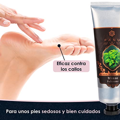 Panu Natural Crema de pies de hierba de Menta - Crema rica para pies muy secos - Cuidado intensivo de los pies desde Tailandia - Crema de pies eficaz contra las callosidades - Bálsamo de pies vegano