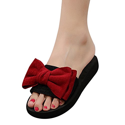 PAOLIAN Sandalias y Chanclas para Mujer Verano 2018 Moda Fiesta Causual Zapatos de Plataforma Cuña Playa Chanclas con Pajarita Casual Open Toe Suela Blanda Antideslizante Chanclas De Damas (38, Rojo)