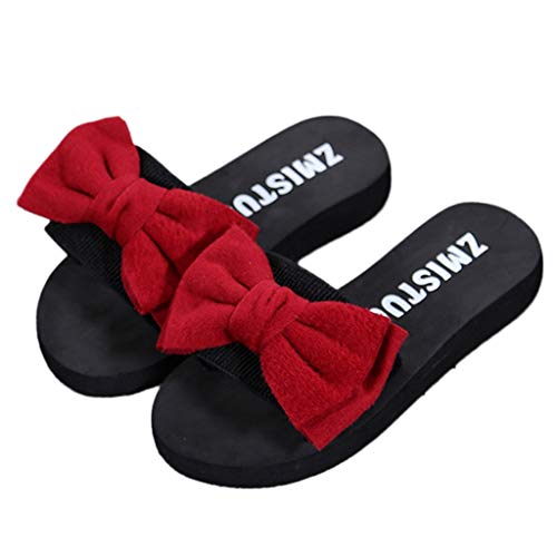 PAOLIAN Sandalias y Chanclas para Mujer Verano 2018 Moda Fiesta Causual Zapatos de Plataforma Cuña Playa Chanclas con Pajarita Casual Open Toe Suela Blanda Antideslizante Chanclas De Damas (38, Rojo)