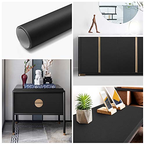 Papel Adhesivo para Muebles Pared Cocina Papel Pintado Autoadhesivo de PVC para Vinilos Decorativos Mate Negro 40 x 300 cm