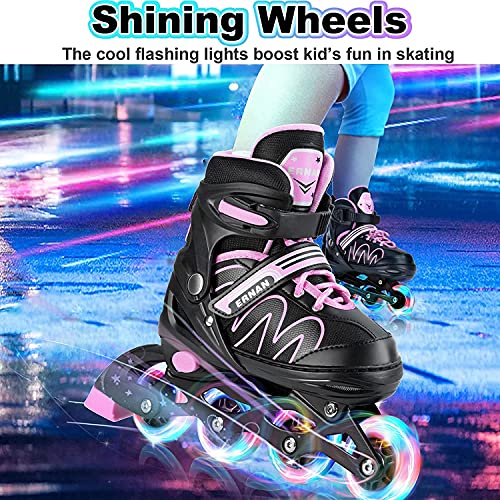 Patines en línea para niños, ajustables, unisex, para principiantes, con ruedas luminosas, ideales para niños y niñas (rosa, S)