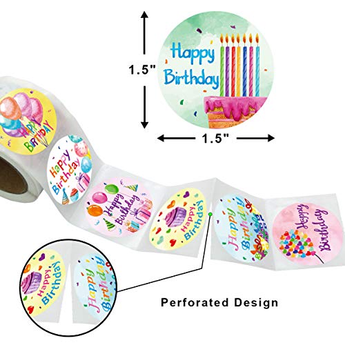 Pegatinas de acuarela con texto en inglés "Happy Birthday", 200 unidades por rollo, para decoración de fiestas infantiles.