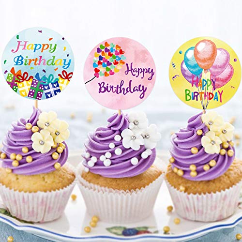 Pegatinas de acuarela con texto en inglés "Happy Birthday", 200 unidades por rollo, para decoración de fiestas infantiles.