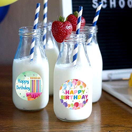 Pegatinas de acuarela con texto en inglés "Happy Birthday", 200 unidades por rollo, para decoración de fiestas infantiles.