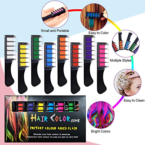 Peine de Tiza Para el Pelo con Tapa, EBANKU 8 Colores Lavables Tinte para Cabello, Color de pelo Temporal Hair Chalk Set para Niños Regalos Navidad Fiestas Cosplay DIY