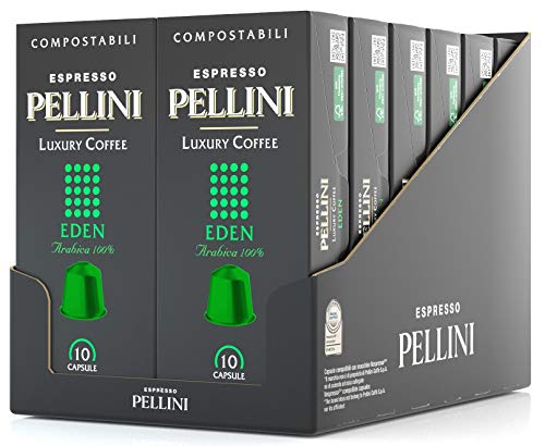 Pellini Espresso Luxury Coffee Eden, Cápsulas Compatibles con la Máquina Nespresso, Cápsulas Compostables Autoprotegidas, 12 Paquetes de 10 Cápsulas, Total 120 Cápsulas 600 g