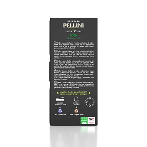 Pellini Espresso Luxury Coffee Eden, Cápsulas Compatibles con la Máquina Nespresso, Cápsulas Compostables Autoprotegidas, 12 Paquetes de 10 Cápsulas, Total 120 Cápsulas 600 g