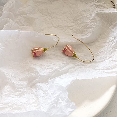 Pendientes de tulipán retro Pendientes de primavera sencillos de niña dulce y dulce francesa