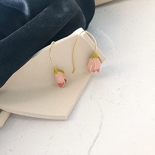 Pendientes de tulipán retro Pendientes de primavera sencillos de niña dulce y dulce francesa