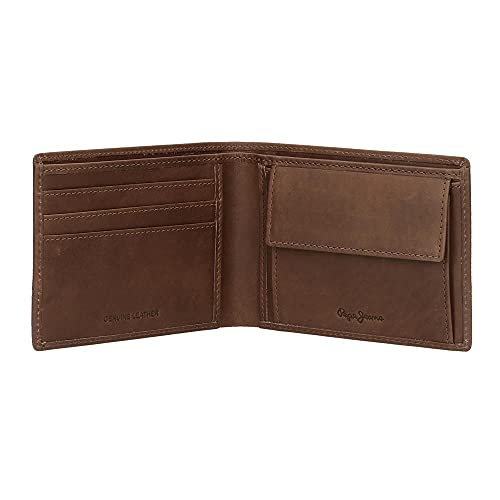 Pepe Jeans Dandy Billetero con Monedero Marrón 12,5x9,5x1 cms Piel