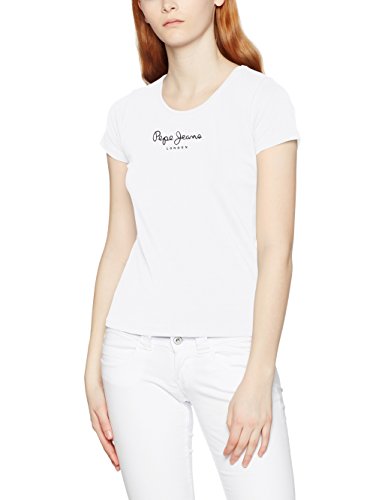 Pepe Jeans New Virginia T-Shirt Mit Logo Camiseta, Blanco (White 800), XX-Small para Mujer