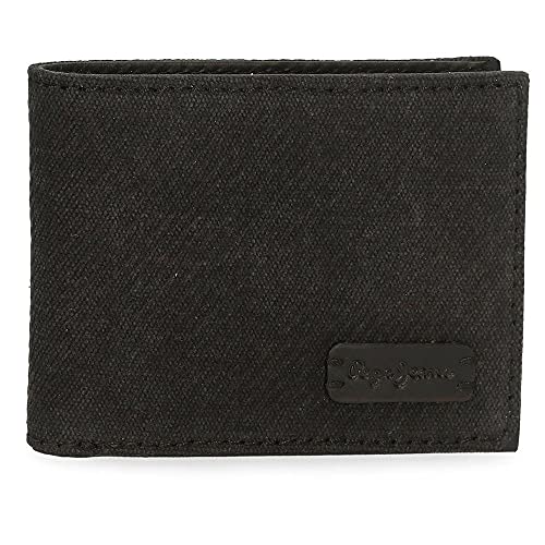 Pepe Jeans Oliver Cartera horizontal con monedero Negro 11x8x1 cms Lona con detalles en Piel