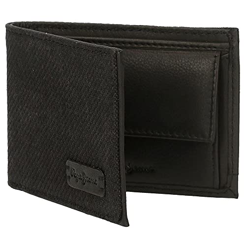 Pepe Jeans Oliver Cartera horizontal con monedero Negro 11x8x1 cms Lona con detalles en Piel