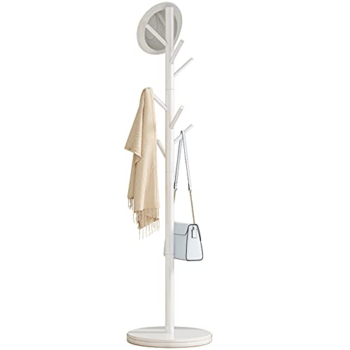 Perchero de Pie,Perchero para Abrigos,Perchero de Madera en Forma de Árbol con 8 Ganchos Redondos,para Ropa,Gorras,Bolsos,en Pasillo,en Dormitorio Base Estable Perchero para Ropa-Blanco 168x38cm(66x15