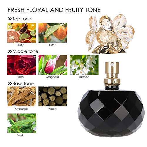 Perfume de larga duración para mujer de 60 ml, perfume suave portátil con 3 opciones de flores, notas afrutadas y florales para mostrar su gusto único (negro, rosa, dorado)(Negro)