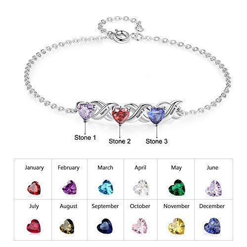 Personalizado Pulsera con Nombre Grabado Plata Ajustable Corazón Pulsera para Mujer Personalizada Regalo para Día de San Valentín Navidad Día de la Madre (3 nombres)