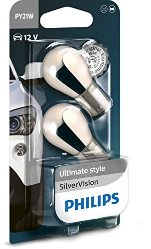 Philips 12496SVB2 SilverVision Bombilla PY21W para Luces Traseras, 2 unidades, 12 V, 21 W