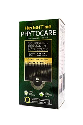 Phytocare Tinte permanente y nutritivo para cabello sin amoniaco, sin PPD, sin SLS, sin parabenos Color Negro 1N