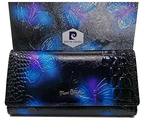 PIERRE CARDIN Cartera de mujer, hermosa, grande, espacioso, cuero, rfi, regalo, cartera con monedero, billetera para niña, turquesa,