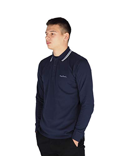 Pierre Cardin Hombre Polo Premium de Manga Larga Ajuste Clásico (Large, Navy (Style 2))