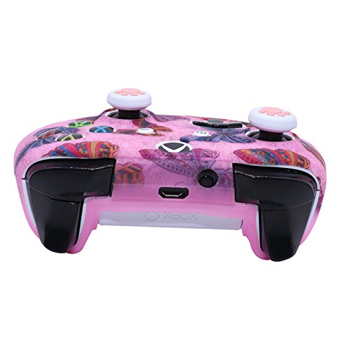 Pink XBox One Controller Skins RALAN, funda protectora de silicona para controlador XBOX ONOS (4 agarres de pulgar de color rosa, 2 agarres de la tapa del cráneo (mariposa)