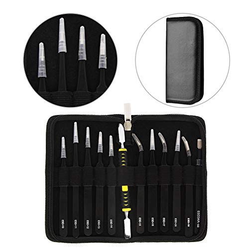 Pinzas de Precisión Kit 12pcs Anti-Estáticas de Acero Inoxidable Pinzas Electronica para Electrónica Trabajo de Laboratorio Maintenance Tools Ceja y PeLo112--