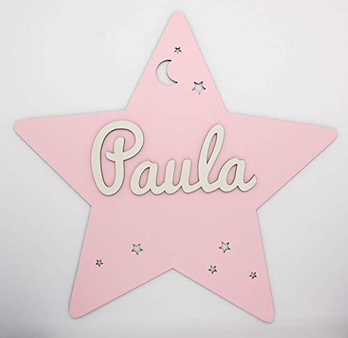 Placa estrella de madera personalizada con nombre. Varios colores disponibles