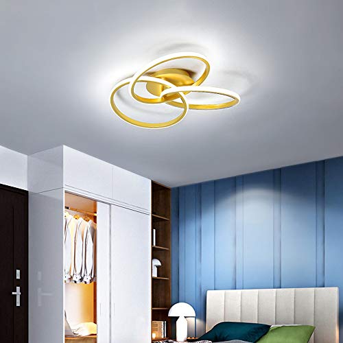 Plafón LED dorado Luz de dormitorio regulable Lámpara de techo de anillo redondo con control remoto 24W, diseño moderno Iluminación elegante para sala de estar apartamento cocina, Ø42cm