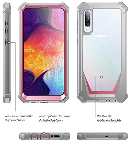 Poetic Guardian Series - Funda para Samsung Galaxy A50 y A50s, diseño híbrido de cuerpo completo a prueba de golpes con protector de pantalla integrado, color rosa y transparente